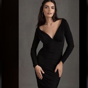 Norma Kamali Tara Black Off The Shoulders Long Sleeve Midi Dress Women's Size XL